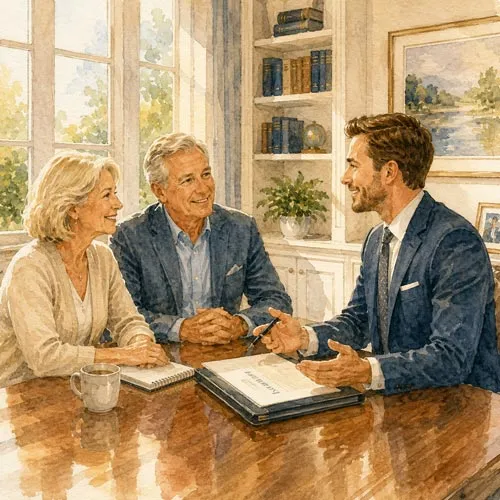 Financial advisor speaking to older clients